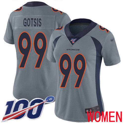 Women Denver Broncos #99 Adam Gotsis Limited Silver Inverted Legend 100th Season Football NFL Jersey